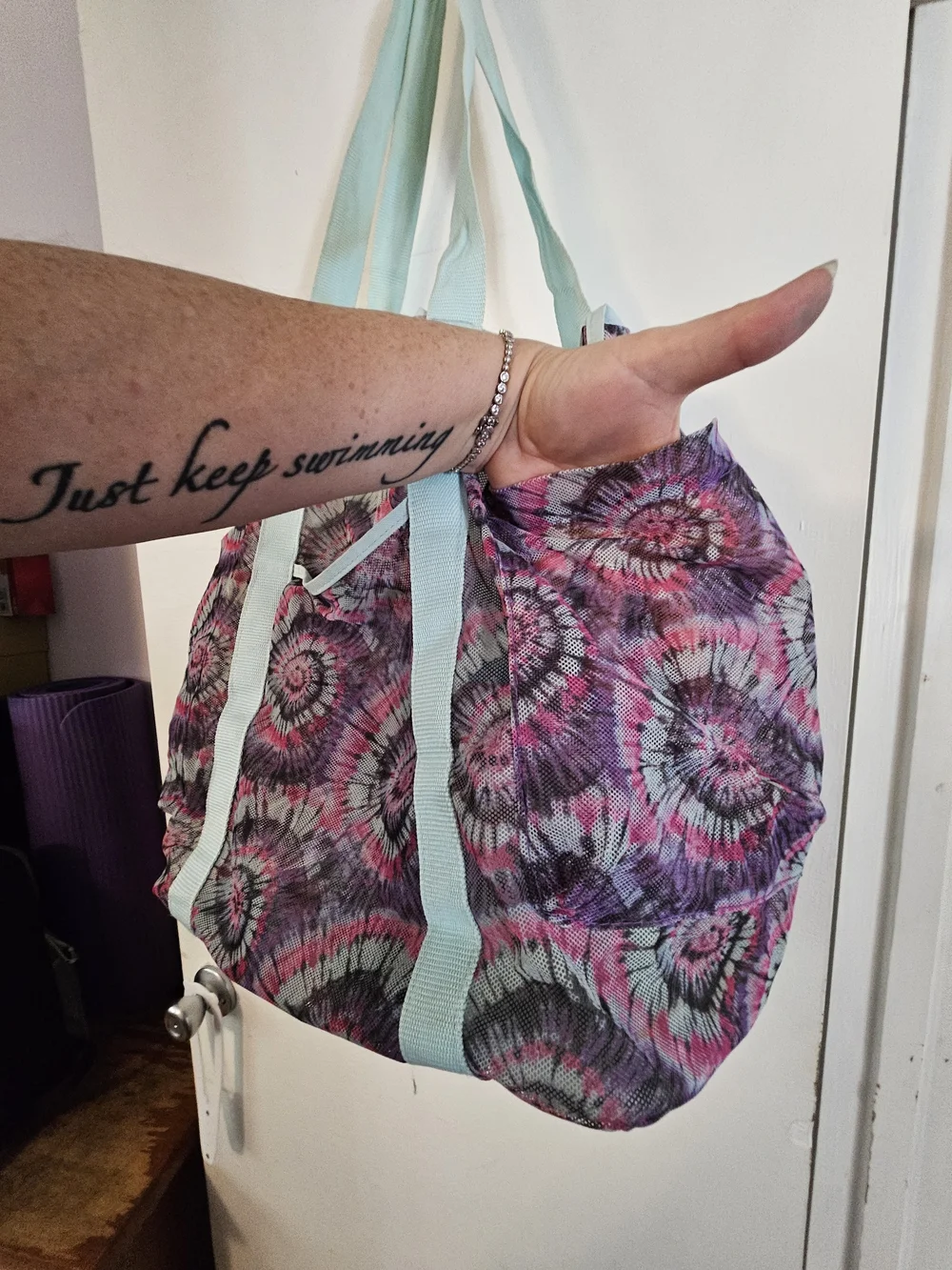 Light Blue-Handled Tie-Dye Tote Bag